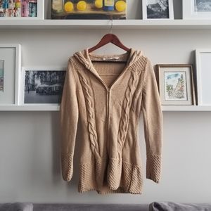 Athleta Hooded Long Camel Cotton Sweater